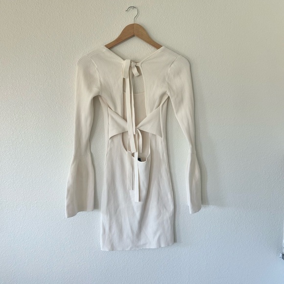 Alexis Terza Ribbed Knit Open Back Mini Long Sleeve Dress in Pearl - Picture 5 of 6